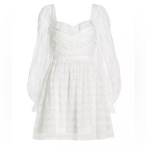 ML Monique Lhuillier Bishop-Sleeve Mini Dress